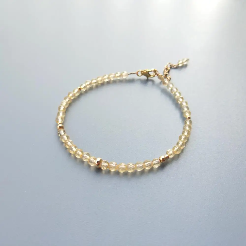 Lii Ji натуральный цитрин подлинный 3 мм сверкающий браслет из бисера 14K