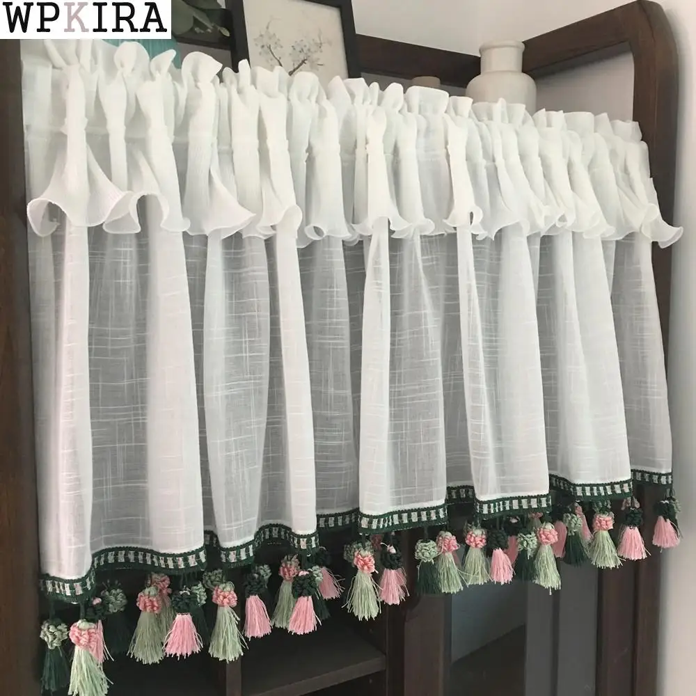 Корейская кофейная занавеска с кисточкой короткая оконная для кухни домашнего