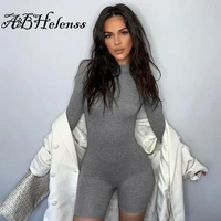 skinny sporty sheer biker playsuits summer casual outdoor activewear fitness women rompers gray solid long sleeve short rompers