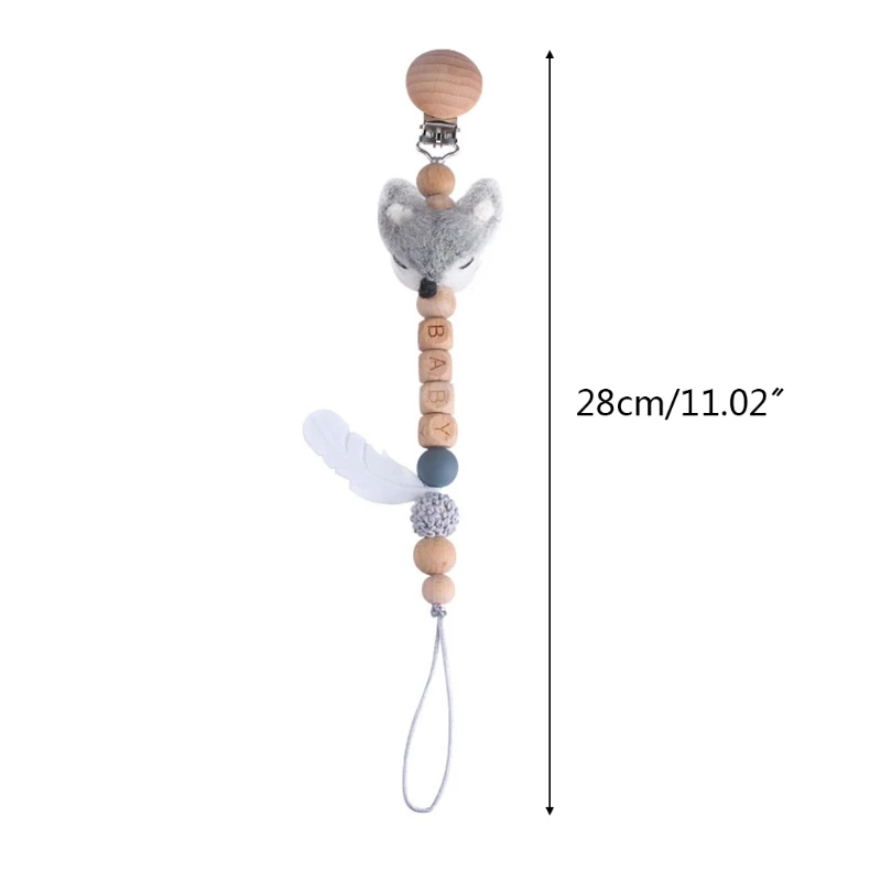 

Baby Wood Pacifier Clip Cartoon Animal Teething Chain Silicone Feather Infants Teether Soother Dummy Holder Molar Toys Gifts
