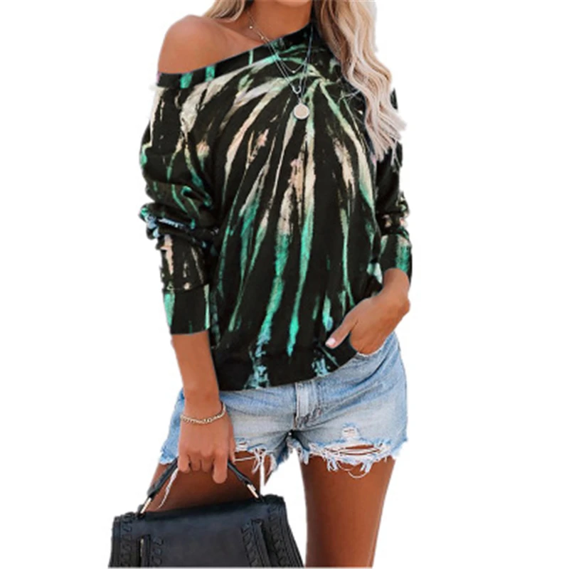 

Tie Dye Print 2020 Women Fashion T-Shirt Long Sleeve Gradient Fashion Autumn O Neck T-shirt Casual Loose Ladies Tee Top