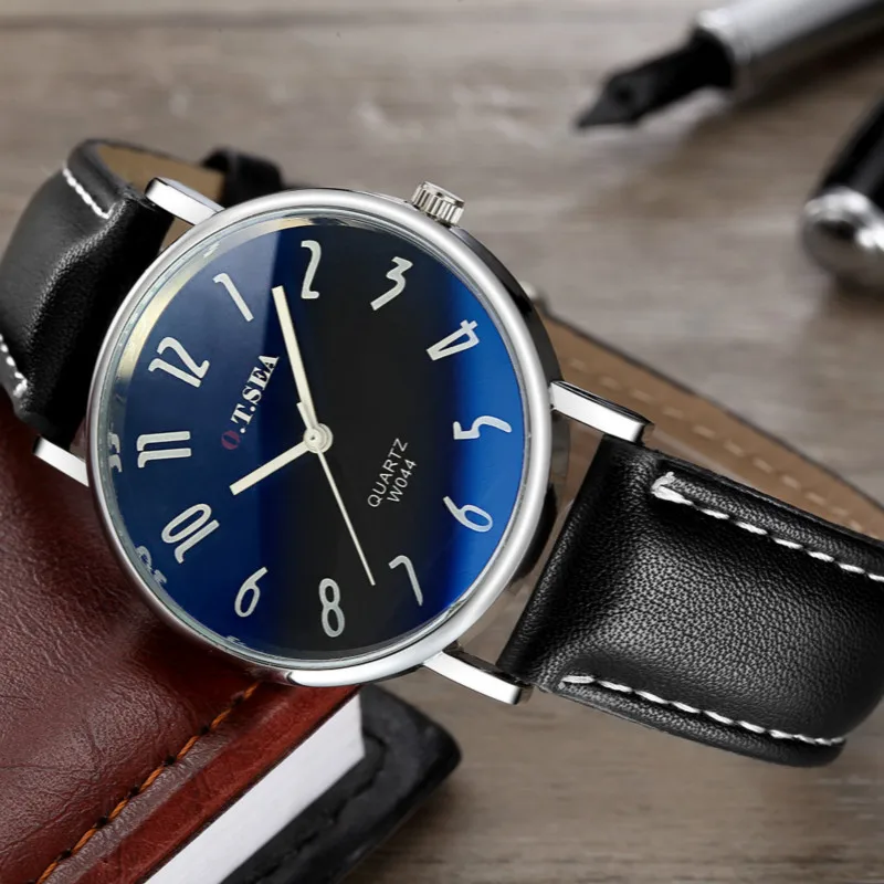 Топ бренд Простой повседневный минимализм Часы мужские черные кожаные Наручные