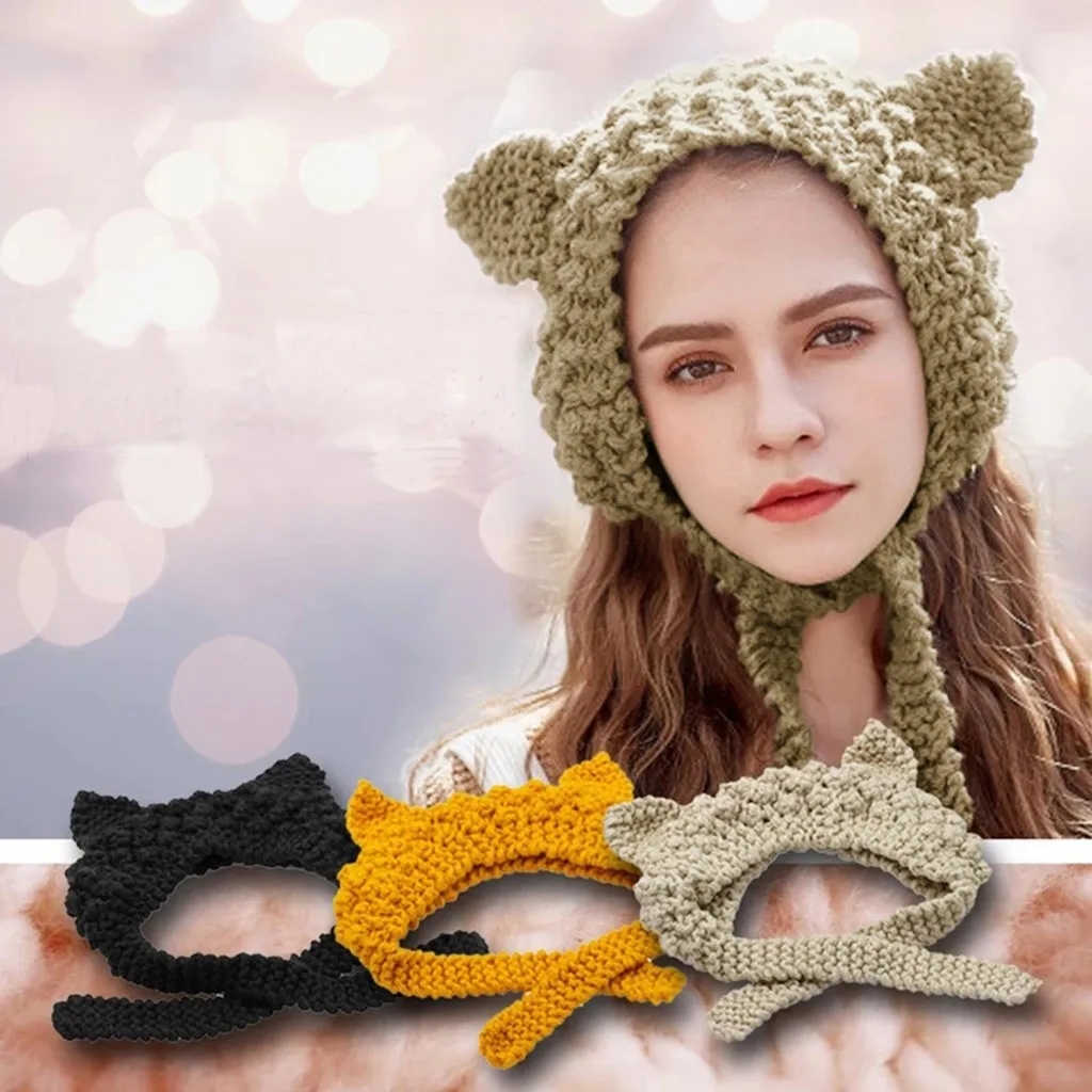 Зимняя вязаная шапка женская Горячая подвижные уши Милая мультяшная игрушка