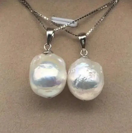 

White Baroque Pearl Pendant Silver Necklace 18 inches Wedding Jewelry Accessories Diy Cultured Flawless