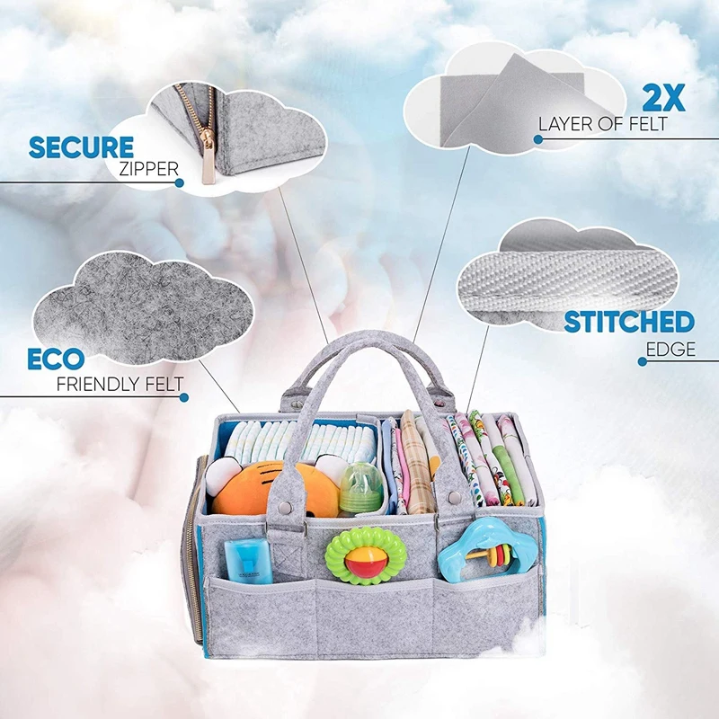 Baby Diaper Caddy Organizer Portable - Basket for Girls and Boys Unisex Bag Tote Nursery Storage | Мать и ребенок