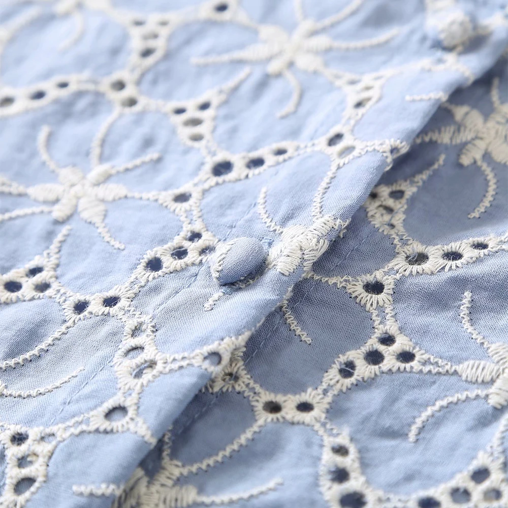 

ZA2021 European and American summer women's fresh temperament round neck short-breasted embroidered shirt and blouse