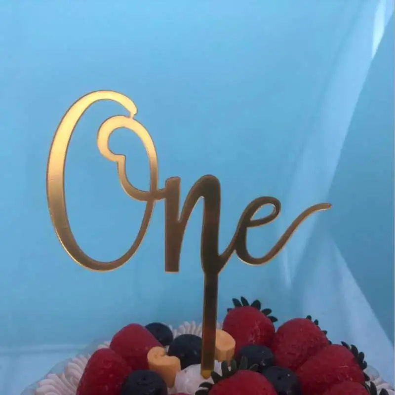 gold Золотые, розовые акриловые украшения для торта "One", вечерние украшения для детского душа, милые подарки, украшение на День святого Валентина, десерт - Цвет: gold