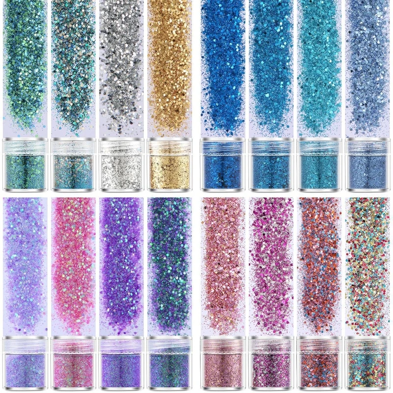 

16 Colors Glitter Powder Sequins Holographic Chunky Glitter Sequins for Resin Crafts Filler Body Face Nail Art Decor DIY Filling