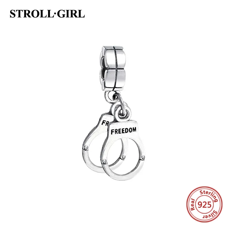 Изысканные поступление 925 серебро символ свободы подвеска наручники Бусины