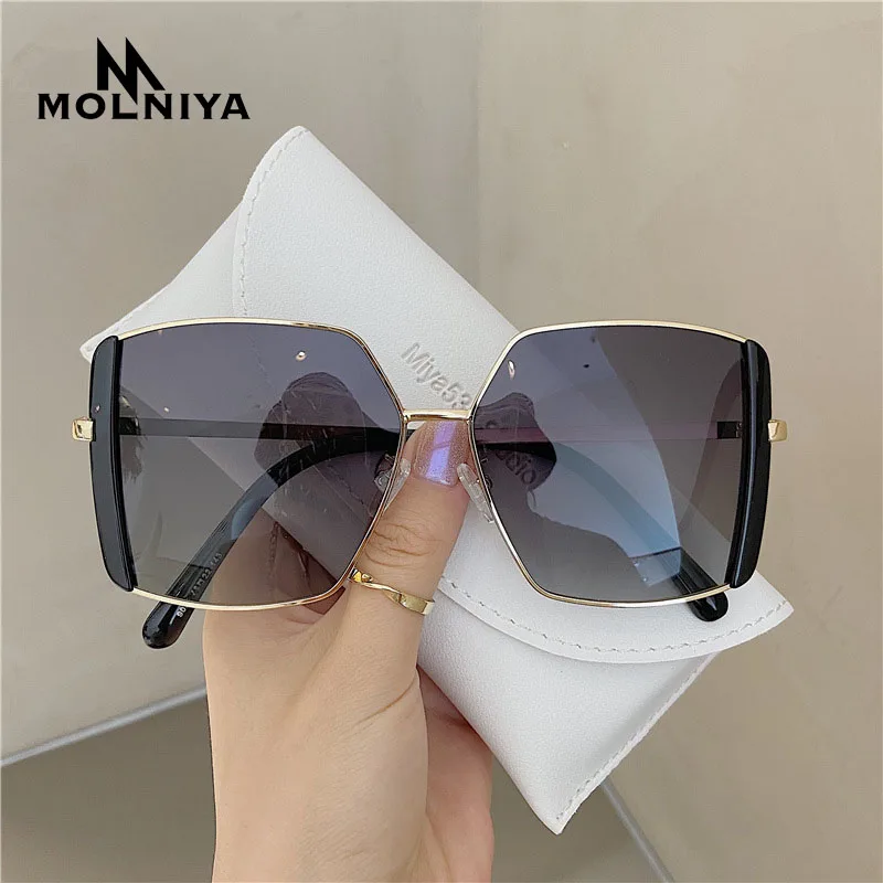 

MOLNIYA Black Square Oversized Sunglasses Women Big Frame Sun Glasses Female Mirror Oculos Unisex Gradient Shades