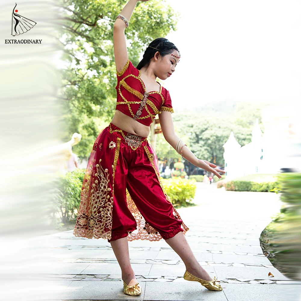 Комплект костюма для танца Болливуда Sari девочек одежда индийских детей живота