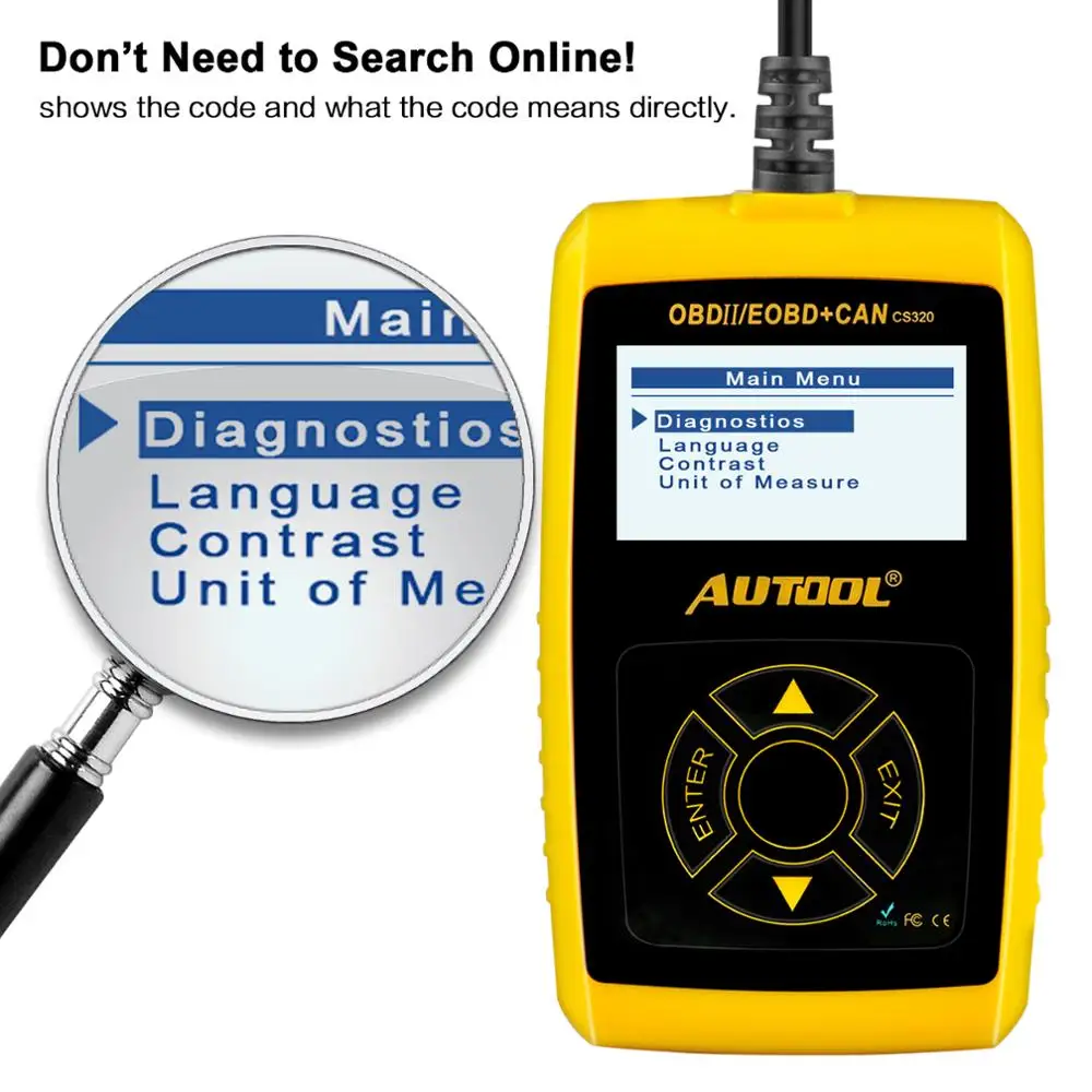 AUTOOL CS320 автомобильный полный OBD2 сканер OBD II считыватель кодов неисправностей