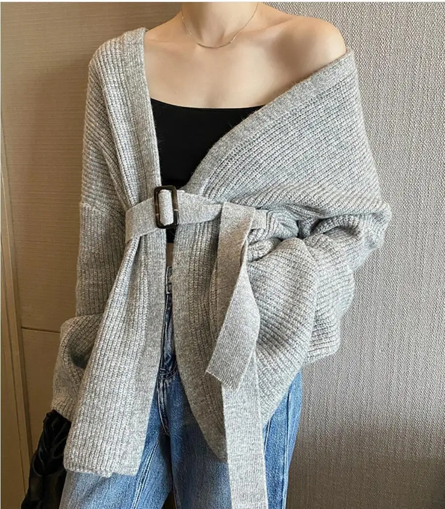 

European Autumn Winter Women Cardigan 2021Elegant Chic Knit Sweater Fashion Knitted Outwear Loose Oversized Lace Cashmere Jumper