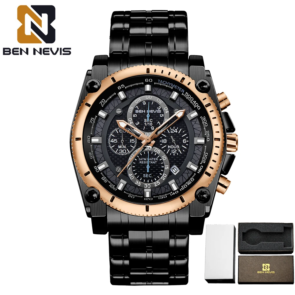 

Luxury Men Wrist Watch BEN NEVIS Mens Watches Top Brand Bussiness Quartz Luminous Sports Waterproof Clock Relogio Masculino Gift