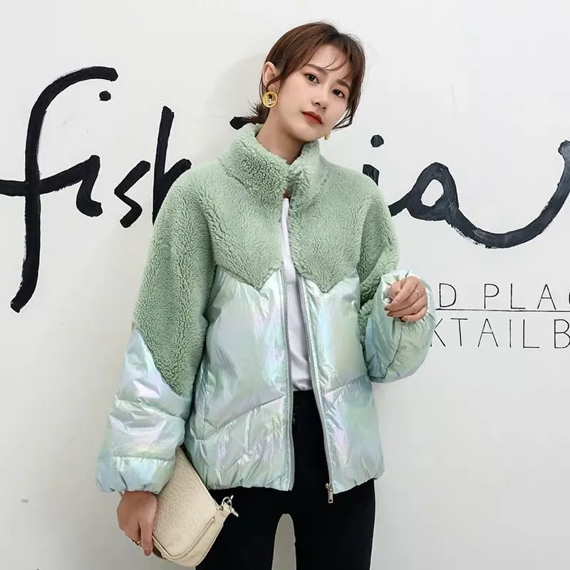 Светоотражающие цвета металлик Глянцевая зимняя куртка для женщин из