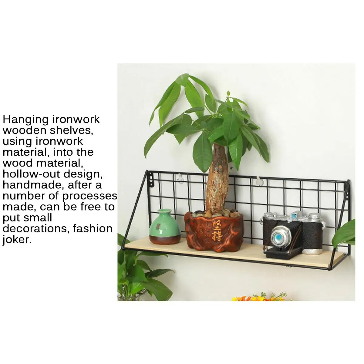 

Wooden Iron Wall Shelf Wall Mounted Storage Rack Organization For Bedroom Kitchen Home Decor 45X11X14.5cm Wall Decoration Holder