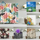 Полиэстеровые шторы для душа с цветочным принтом, водонепроницаемые моющиеся занавески для ванной комнаты, домашний декор