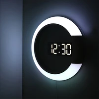 3d led digital wall clock alarm mirror hollow watch table clock 7 colors temperature nightlight for home living room decorations