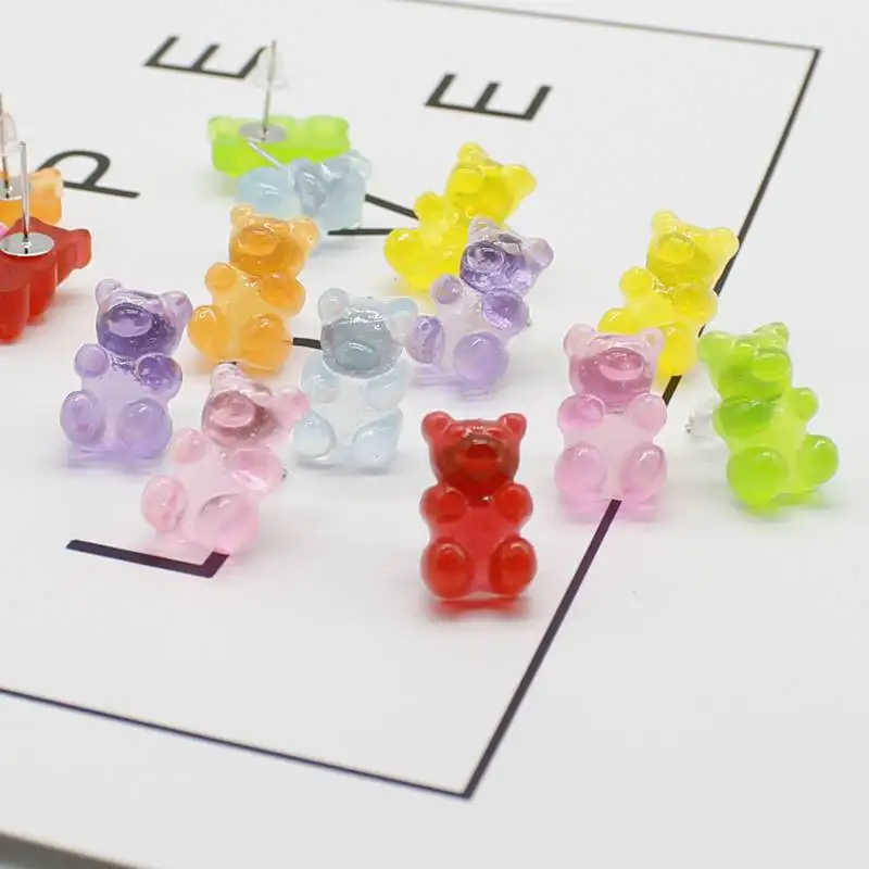 Милые разноцветные Мультяшные серьги в виде медведя Конфета из смолы ручной