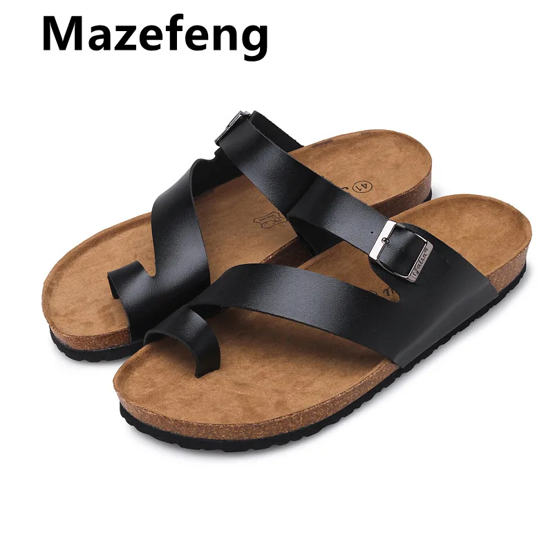 

Mazefeng Brand PU Leather 2021 Summer Men Slippers Beach Sandals Comfort Men Casual Shoes Fashion Men Flip Flops Plus Size 35-46