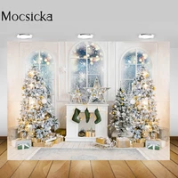 mocsicka white christmas photography backdrops xmas tree window snowflake fireplace photo wallpaper child photoshoot background