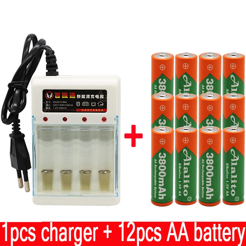 Красный Бренд AA перезаряжаемая батарея 3800mah 1,5 V Новая Щелочная перезаряжаемая батарея для led светильник игрушка mp3 с зарядным устройством - Цвет: Красный