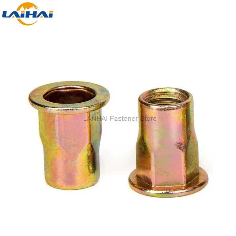 Стержневая гайка с плоской головкой и шестигранной формой из углеродистой стали M4 M5 M6 M8 M10 M12, в количестве 5/10/20 штук, с метрической резьбой.