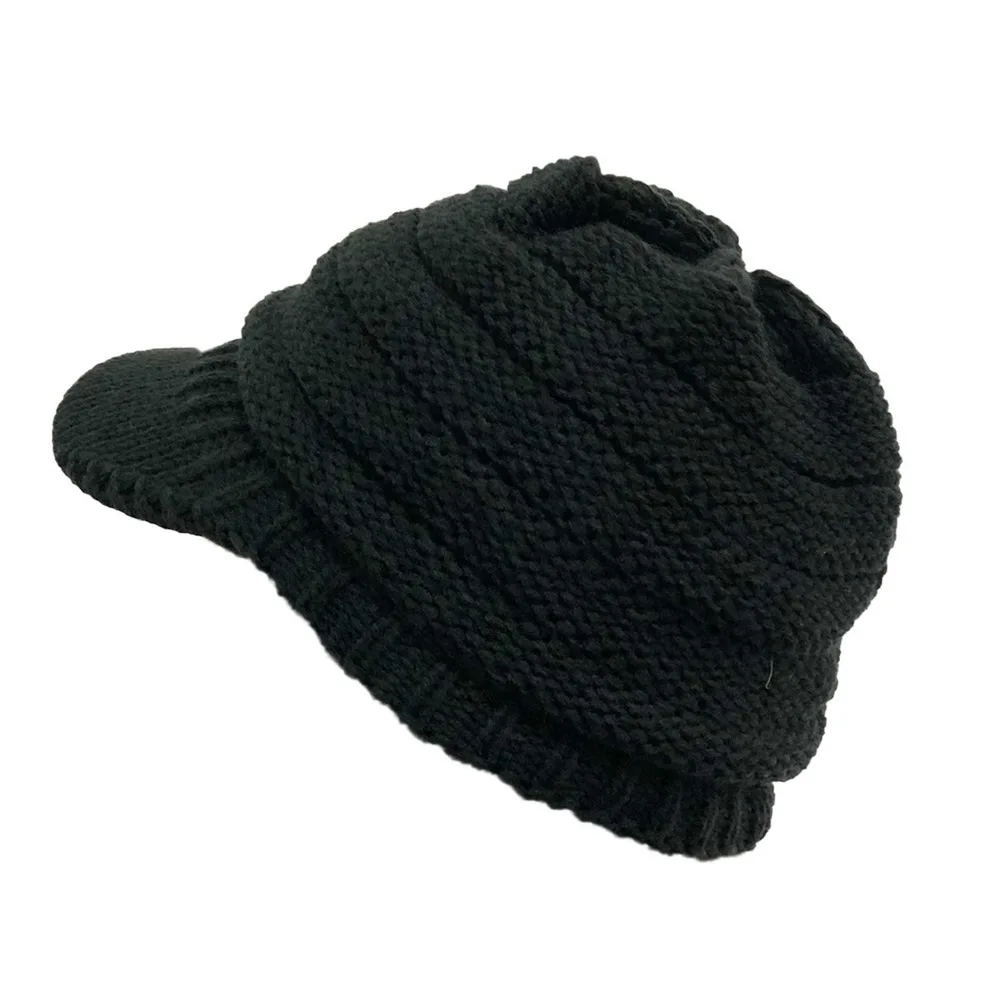 

Women Peaked Cap for Female Winter Knit Hat with Visor Acrylic Solid Color Warm Good Flexibility Comfortable Good Hats
