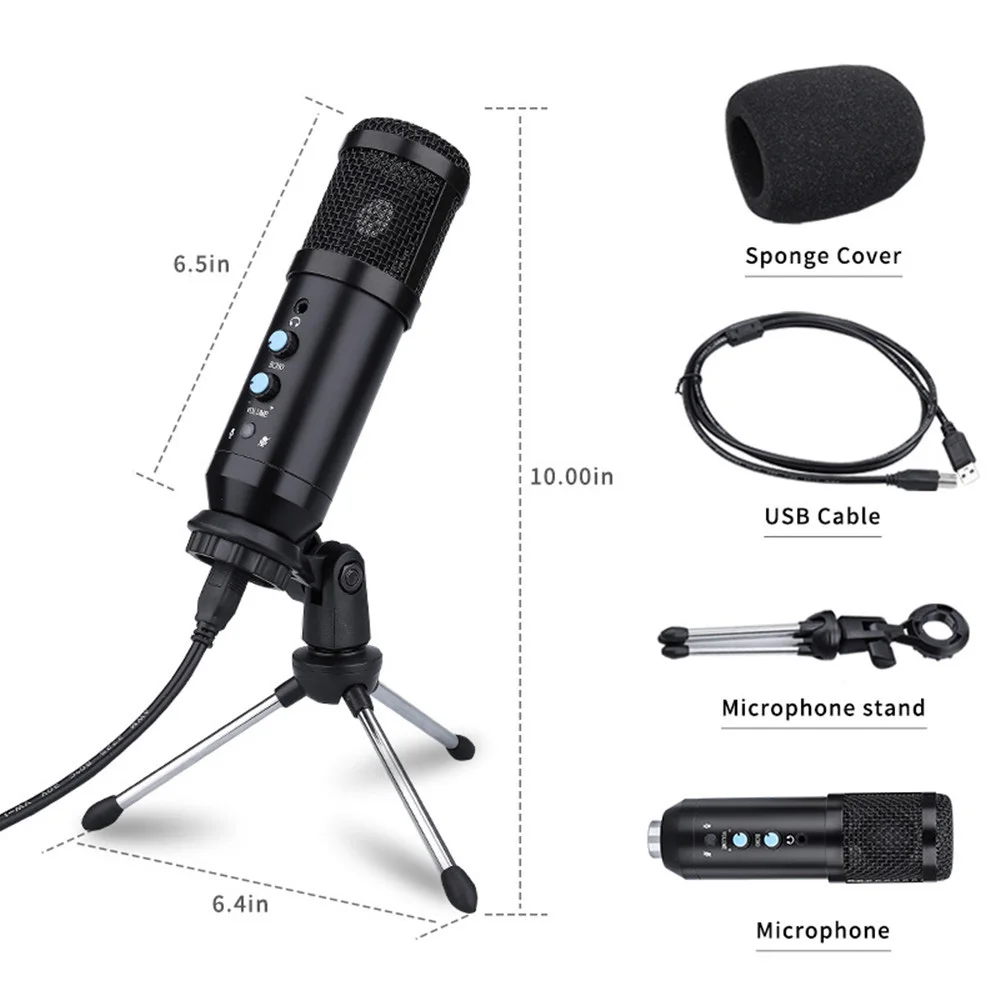 

BM800 USB Condenser Microphone With Ear-back Monitor Mute Reverb Computer Microphone For Live Podcast,Video And Voice Chat