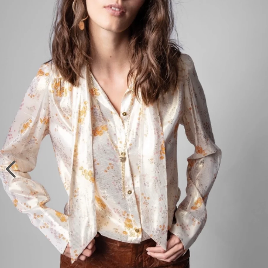 

2021 Summer New Style Viscose Bow Shirt Metallic Floral Print Blouse
