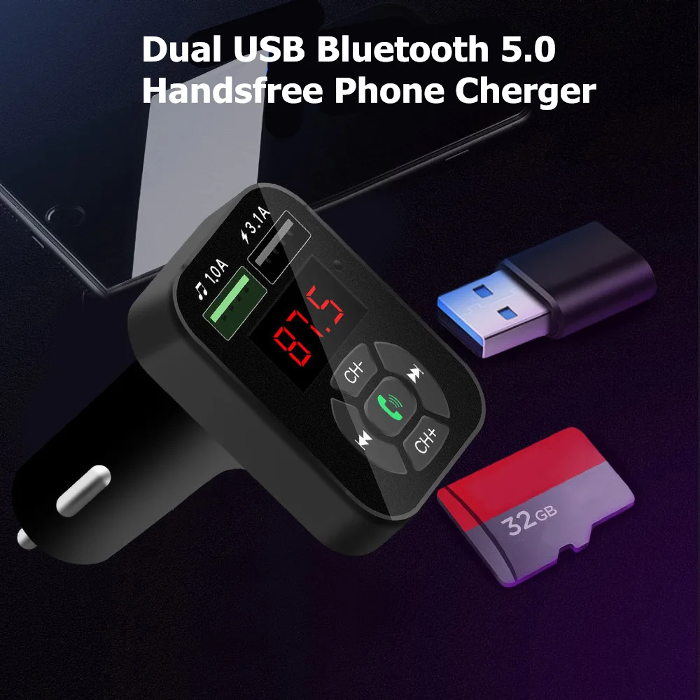 FM Transmitter Aux Modulator Bluetooth Handsfree Car Kit Audio MP3 Player Adapter 4.1A Quick Charge Dual USB Charger | Автомобили и