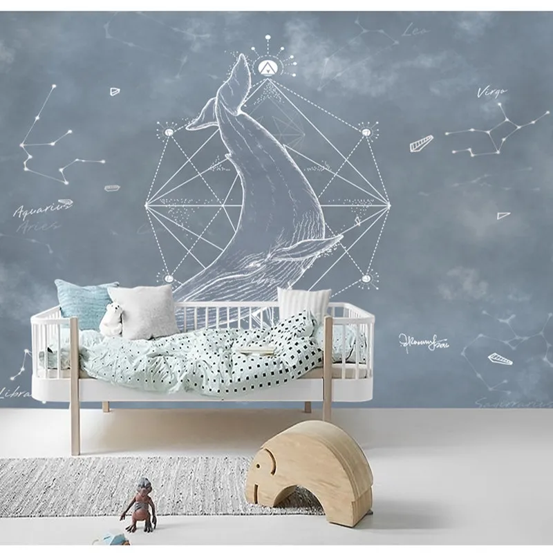

Custom 3D canvas mural Nordic style blue whale personality abstract graphics business home background wallpaper
