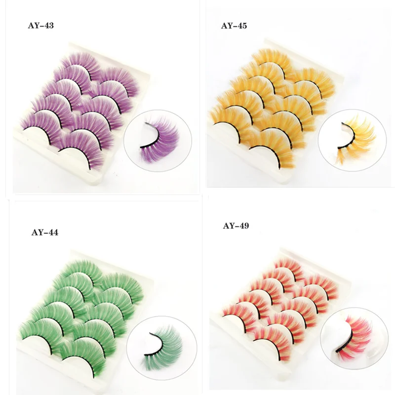 

5 Pairs 3D Colored Faux Mink Eyelash Soft Thick Fake Eyelashes Colorful Fluffy Eyelash Eyes Makeup Tool