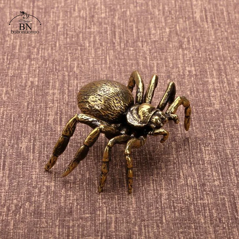 

Antique Copper Spider Figurines Miniatures Desktop Ornament Decorations Crafts Simulation Animal Tea Pet Collection Home Decors