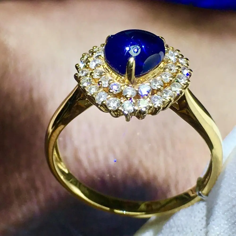 819 Fine Jewelry Real 18K 100% Natural 1.23ct Royal Blue Sapphire Gemstone 18k Gold Diamonds Stone Women Ring for Female Rings | Украшения
