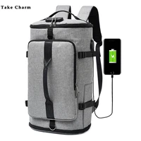 oxford cloth waterproof multipurpose men travel backpack leisure large capacity outdoor camping luggage sport bag usb black