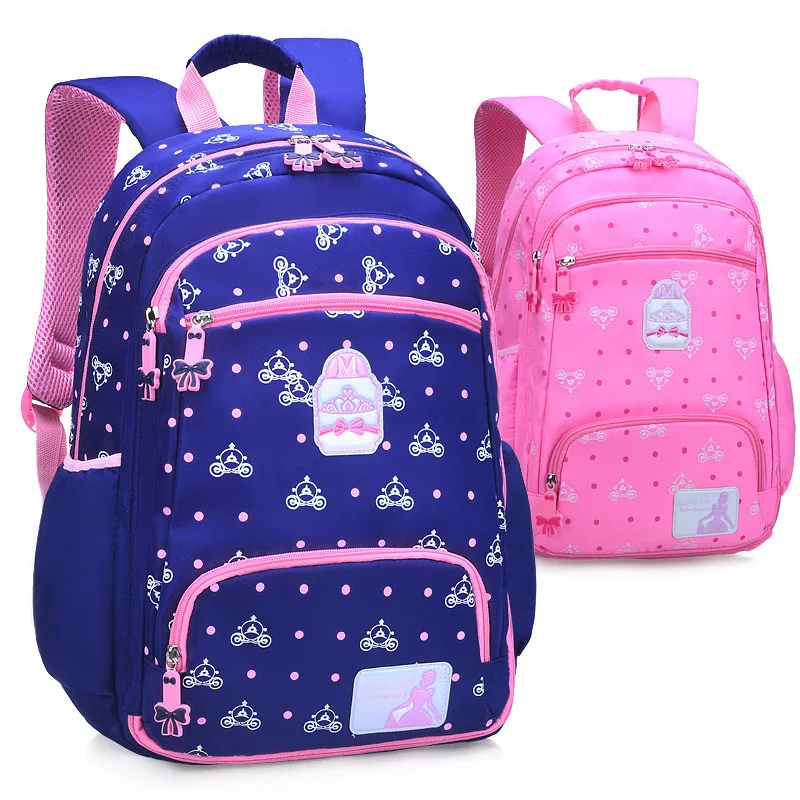 Модные рюкзаки принцессы в горошек для девочек, легкая школьная ортопедическая сумка для начальной школы, детские сумки для книг, Mochila, пода...
