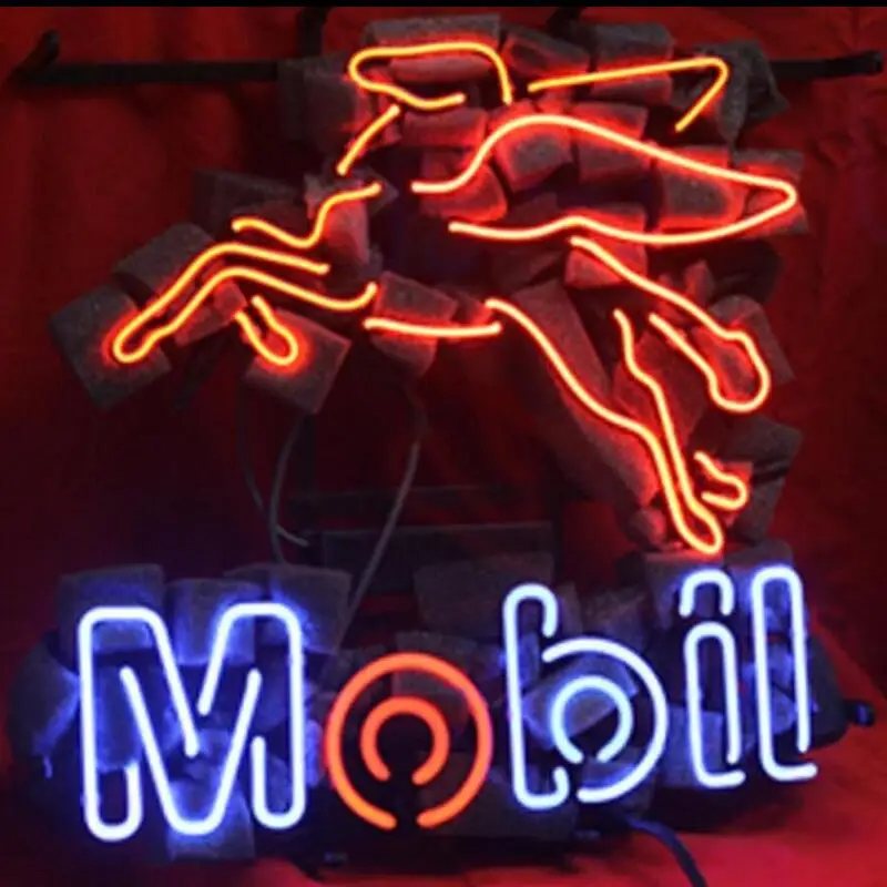 Изготовленный На Заказ Mobil Настоящее неоновое Стекло светильник вывеска пивной