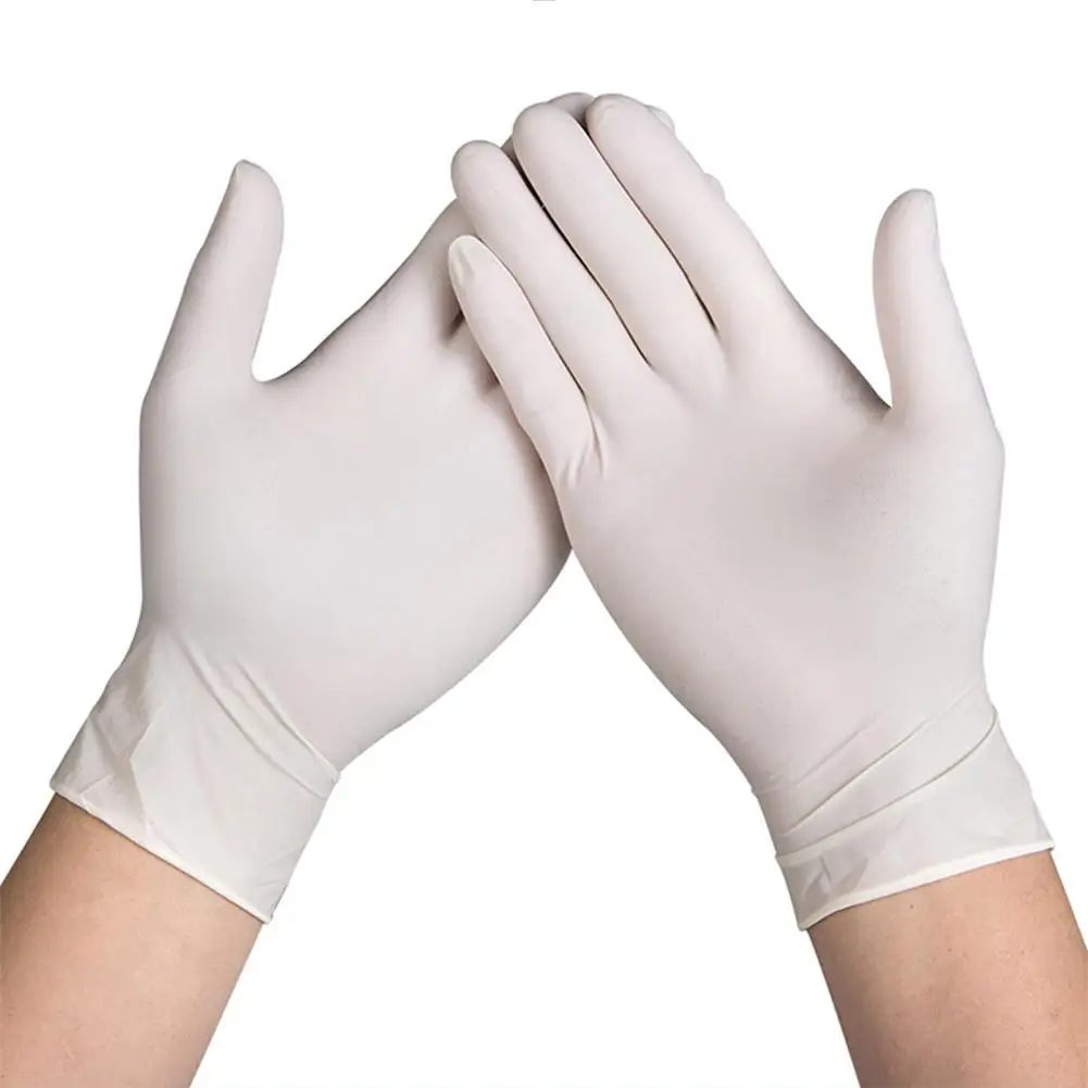 

100Pcs Natural White Latex Gloves Non-Slip DisposableAcid and Alkali Laboratory Rubber Latex Gloves Household Cleaning Gloves