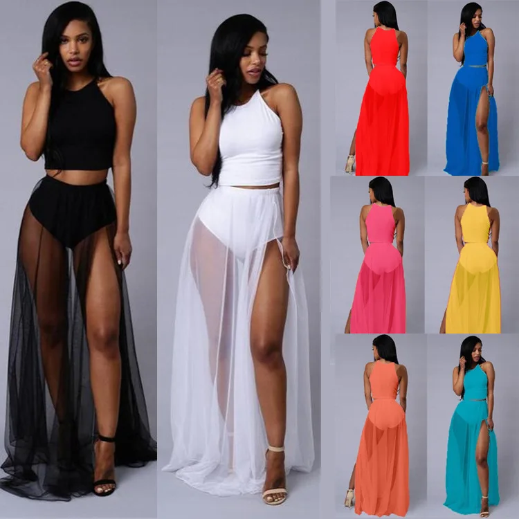 Повседневный шифоновый пляжный комплект из двух предметов сексуальный топ без