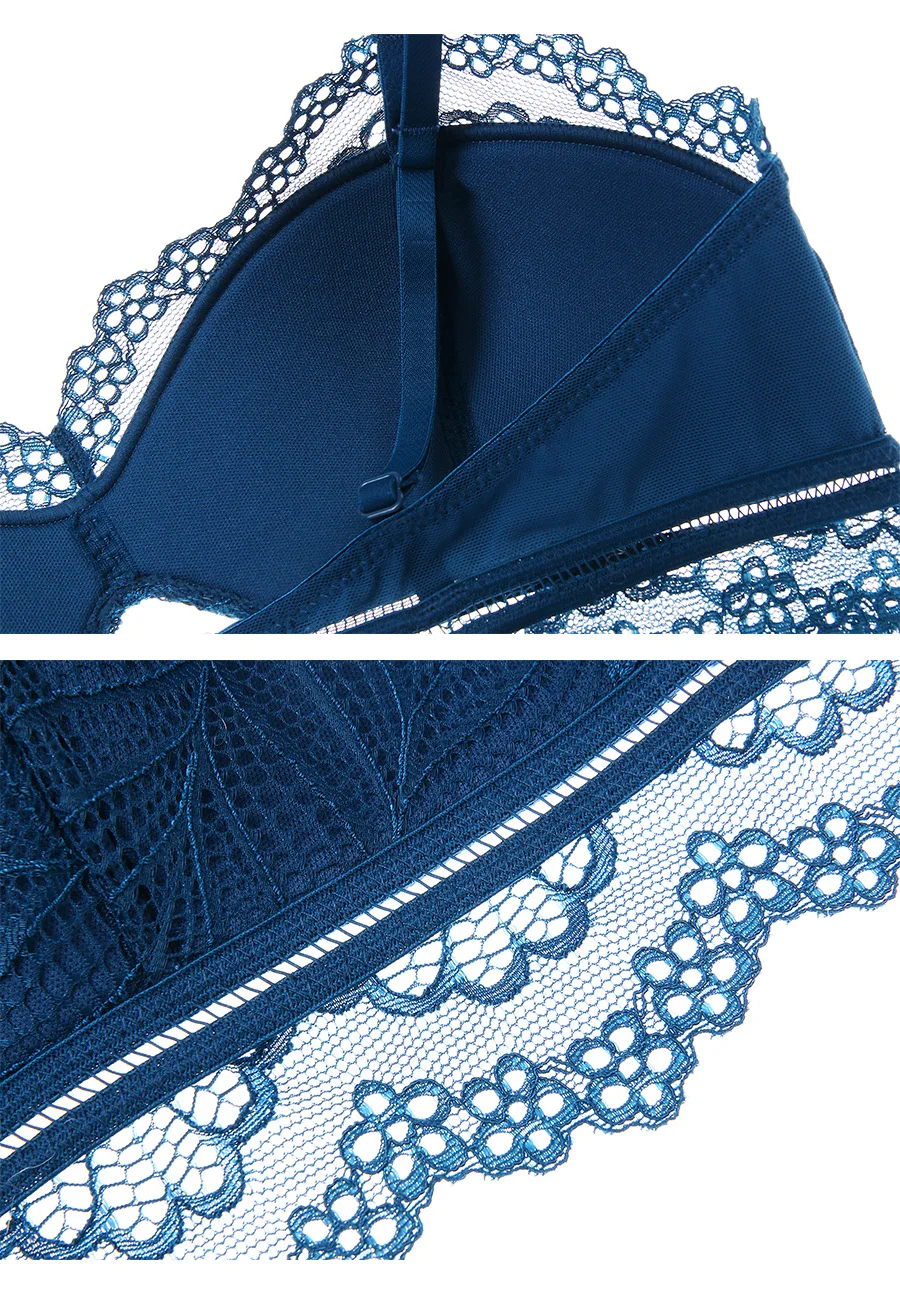 Чашка сексуальный кружевной бюстгальтер с вышивкой и трусики Комплект мягкой