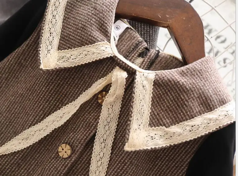 Детские платья для девочек осень 2019 клетчатые кружевные с отложным воротником