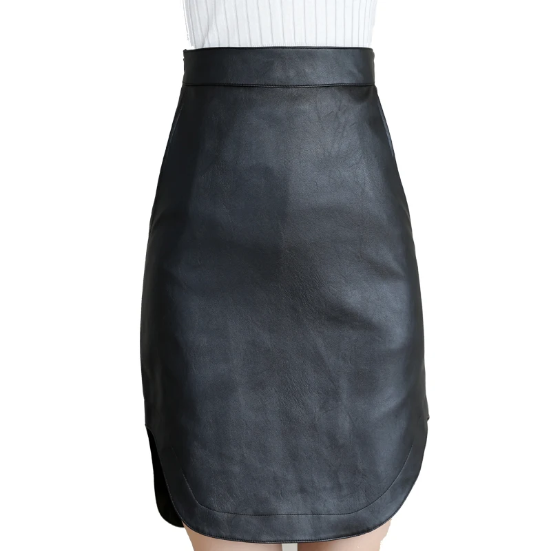 Зимняя Сексуальная черная Осенняя женская кожаная Офисная Женская высокая талия