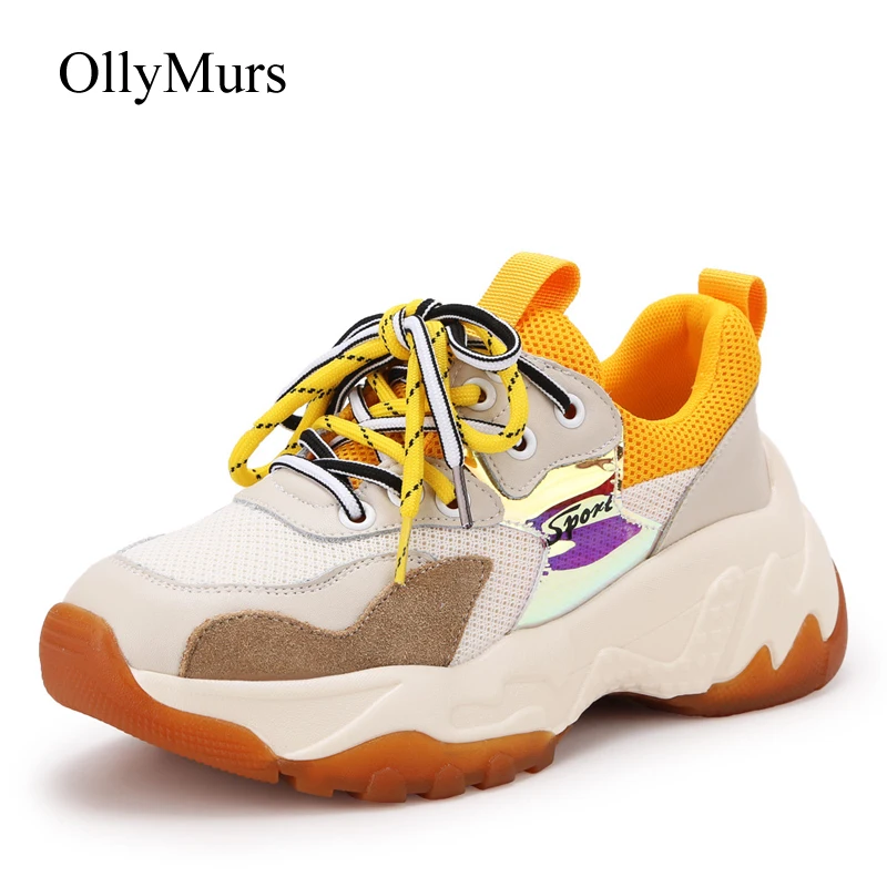 

Casual Shoes Women Platform Sneakers Patchwork zapatos de mujer Fashion Brand 2019 New Lady footware Thick Bottom Dad Sneakers