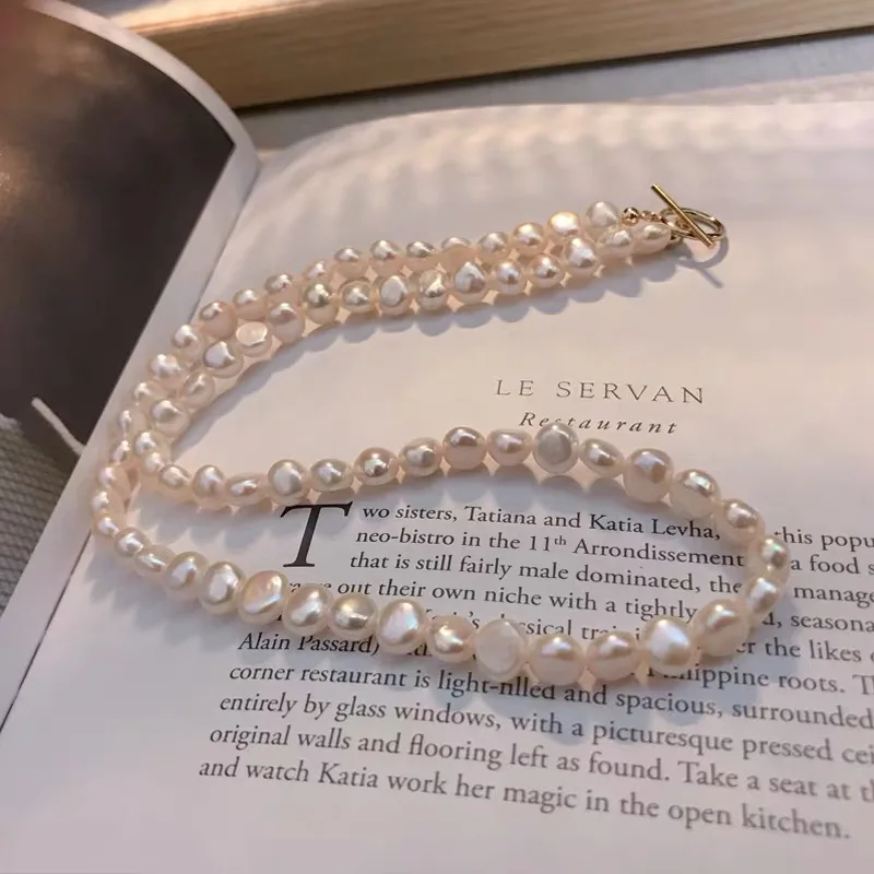 Колье с натуральным пресноводным жемчугом 14 к круглой пряжкой|Ожерелья| |