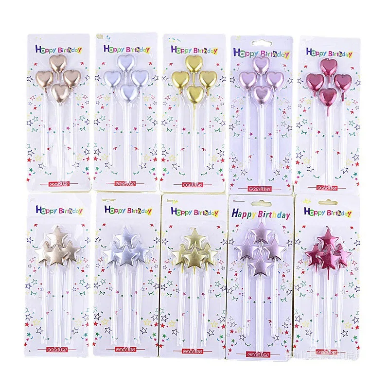 

4Pc/Set Color Candle Golden Pink Star Heart Love Candle Birthday Wedding Party Cake Decoration Creative Ornament Candle