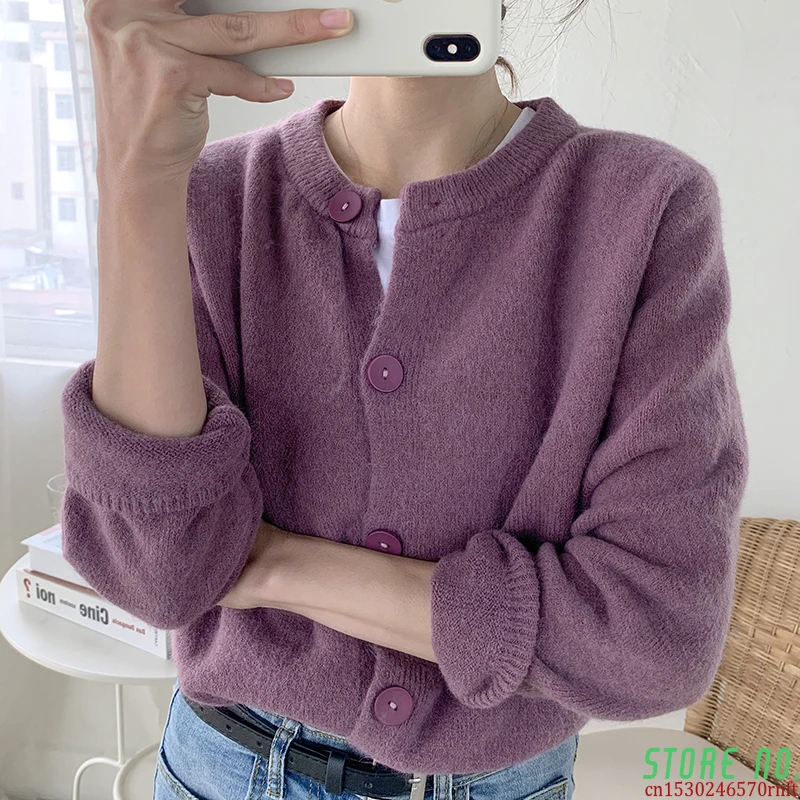 

Autumn Women Cardigan Sweater Long Sleeve Single Breasted Knitted Short Coat Causal Chic O Neck Korean Female Outwear 2021