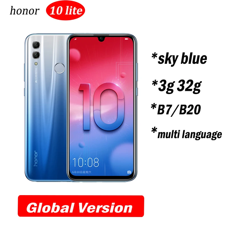 3g32 skyblue globl v Honor 10 Lite honor 10 смартфон 6,21 дюймов 2340*1080 Восьмиядерный мобильный телефон 3 камеры отпечаток пальца - Цвет: 3g32 skyblue globl v