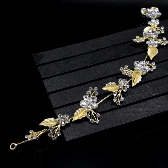 Новейшие украшения для волос с белыми кристаллами золотого цвета листья лоза
