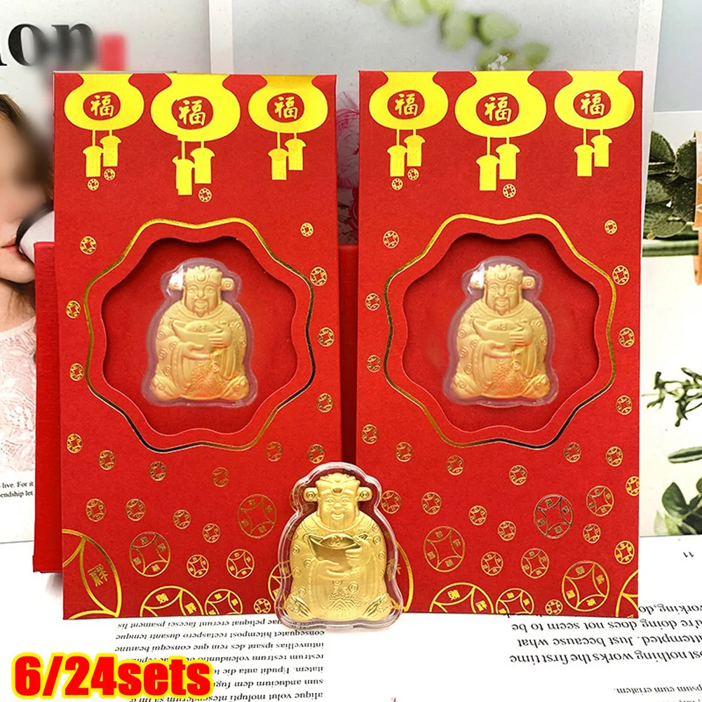 

6Set/24Set 2022 Gold Foil God Set Of Wealth Lucky Gold Coin Red Envelope Chinese Style New Year Creative Gifts